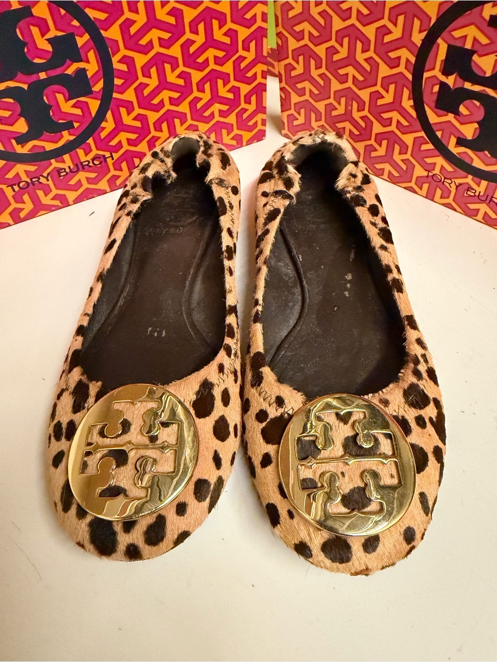 Tory Burch Leopard-Print Flats with Gold Logo Medallion